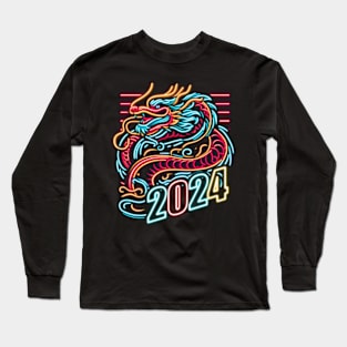 YEAR OF THE DRAGON 2024 80'S NEON VIBE RETRO Long Sleeve T-Shirt